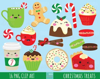 50 sale christmas clipart christmas treats commercial use christmas graphics instant download kawaii christmas desserts clipart