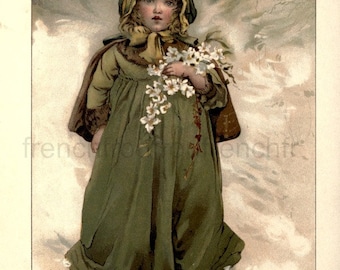 antique victorian children illustration the christmas rose DIGITAL DOWNLOAD