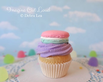 Fake Cupcake Handmade Cotton Candy Macaron Purple Decor Fake Food Kitchen Display