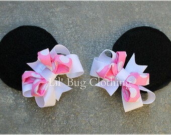 Bubble Gum Pink White Polk Dot Girls Minnie Mouse Ears Hair Clip Accessories