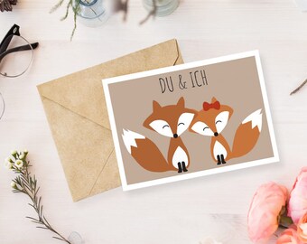 Postcard "Fox - Du & Ich"