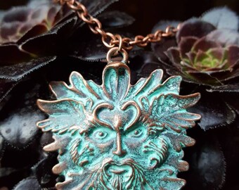 Brass Patina Greenman pendant, Spirit of the forest, Greenman necklace, Pagan jewelry