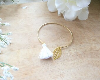 Bangle gold leaf and white Pom Pom