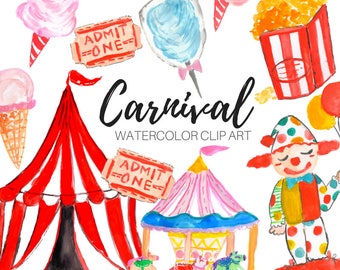 Watercolor clip art- Carnival clip art - Fair clip art - Circus clip art - Commercial Use