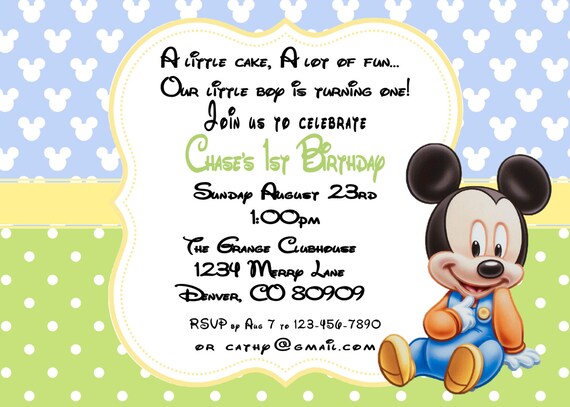 Printable Pdf Mickey Mouse Birthday 1st Birthday Invitation Free Disney Baby Shower Invitation Templates
