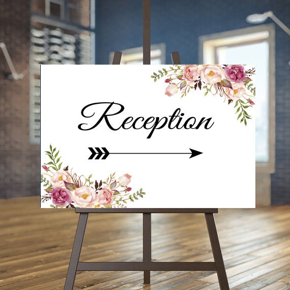 Printable Wedding Reception sign Floral Directional sign