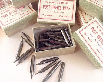 One (1) Vintage Unopened Box of Ink Pen Nibs M Meyers England No. 1896 F - Fine Point Post Office Pens Art School Calligraphy Tools Supplies