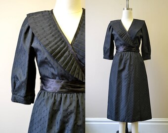 1970s Lanz Black Taffeta Dress