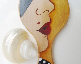 Hand Mirror, Wood Hand Mirror, Xmas Gifts, Vanity Mirror, Handpainted Wooden Hand Mirror, Hand Ηeld Μirror, Gift for Women, FREE SHIPPING