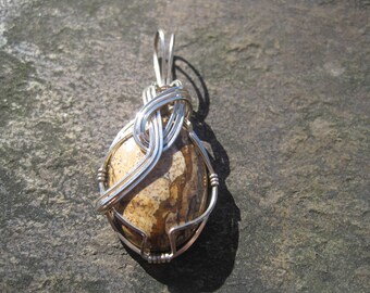 Picture Jasper Pendant, Wire-Wrapped in Argentium Silver