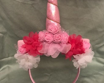 Pink and white unicorn headband