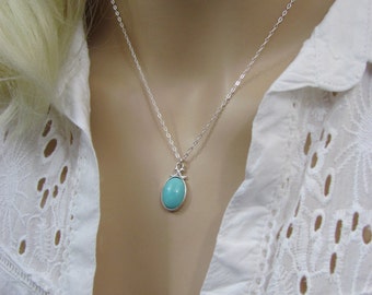 14x10mm Sleeping Beauty Turquoise Pendant, Arizona Turquoise Necklace, Turquoise Gemstone, Sterling Silver, December Birthstone Jewelry