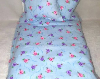 18 inch Girl Doll Blue Floral Fleece Sheet Set