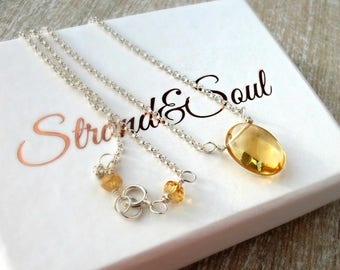 Citrine Necklace On Sterling Silver Rolo Chain - November Birthstone - Gift For Her