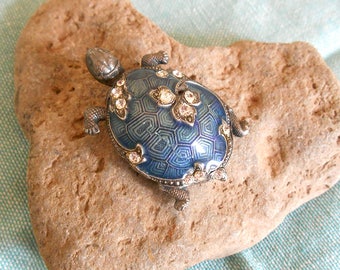 Turtle Brooch, Vintage Catherine Popesco, La Vie Parisienne Jewellery, Rhinestones, Enamel