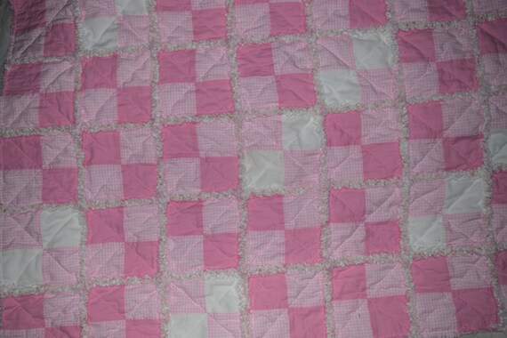 Pink Gingham Pink White Baby Rag Quilt 34x48