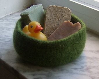 Moss Felted Wool Treasure Bowl