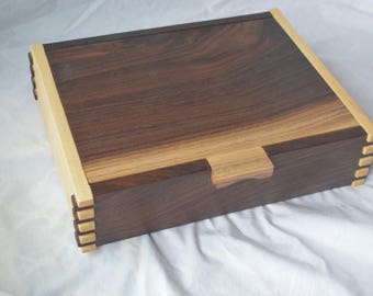 wood jewelry box, jewelry organizer, gift box, jewelry box, jewelry holder, jewelry armoire, walnut box, box with lid,