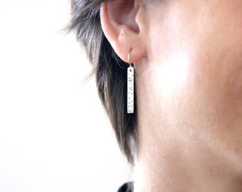Hammered Sterling Silver Bar Earrings, 925 Sterling Silver Stick Earrings, Sterling Silver Drop Earrings, Dangling Sterling Silver Earrings