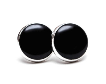 Black Stud Earrings Black Jewelry Pure Black Stud Black Post Earring Small round Earrings Minimalist Earrings
