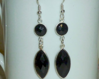 Onyx Gemstone Earrings, Black Onyx Bezel Earrings, Onyx Earrings, Onyx Jewelry, Black Earrings, Black Jewelry