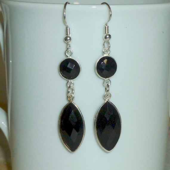 Onyx Gemstone Earrings Black Onyx Bezel Earrings Onyx