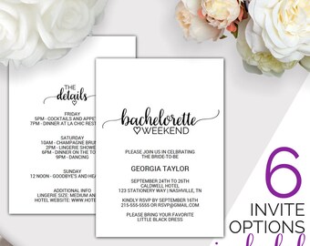 Bachelorette Weekend Invitation w/ Itinerary Template: Printable Bachelorette Party Invites, Drunk in Love, Hen Party, Instant Download K008