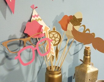 Boho photo booth props, tribal baby shower photo booth props, boho photo props, tribal birthday props, birthday party ideas, party pr