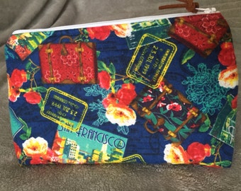 Travel Print Zipper Pouch/Makeup Bag