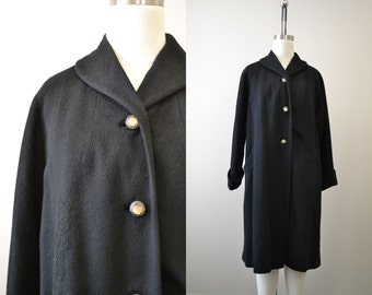 1950s Black Wool Coat with Trapunto Design