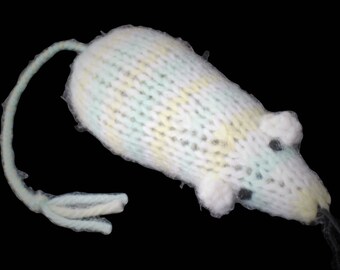 Knit Catnip Mouse Cat Toy in White, Yellow, and Green Pastel Stripes