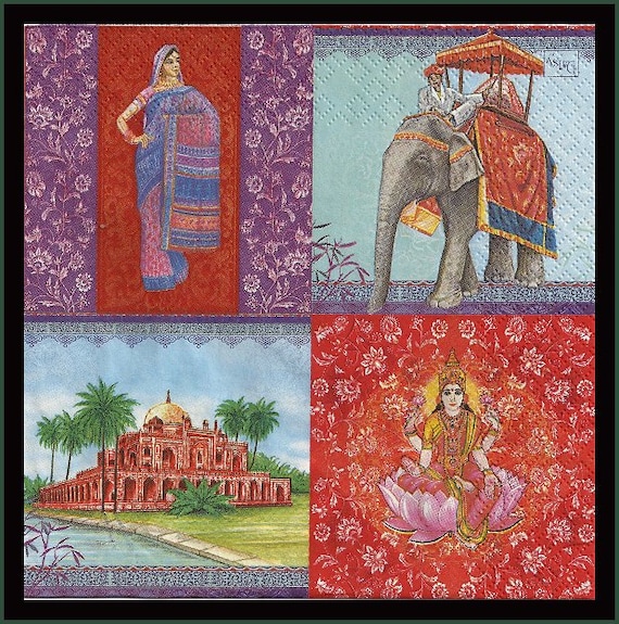 Indian Themed Decoupage Paper Napkins Lot Of Four For