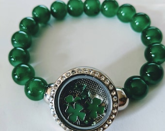 Shamrock Locket Beaded Bracelet