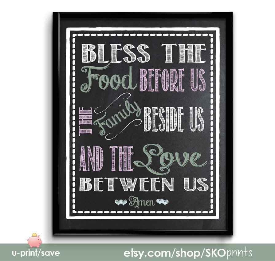 Kitchen Prayer Bless The Food Before Us. Chalkboard Print