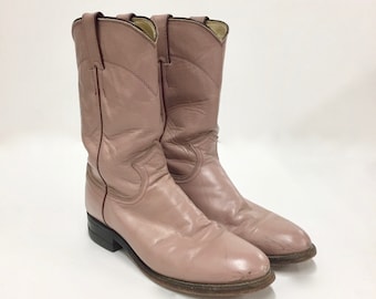 Pink Cowboy Boots by Justin - Women's Size 6.5, Vintage Pink Boots - Pale Pink