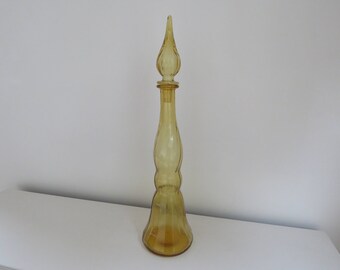 Mid Century Retro Amber Glass Genie Bottle Decanter