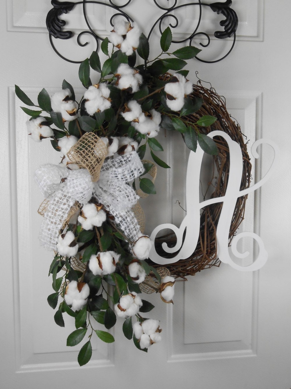 Southern Cotton wreath Farmhouse wreath Double door Rustic