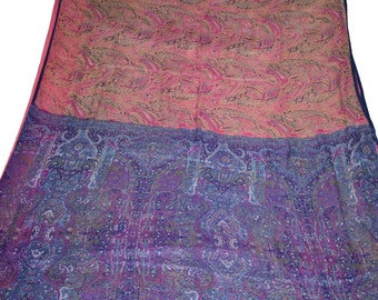 Indian Vintage Sari 100% Pure Silk Pink Floral / Paisley Printed Saree Dress Making Craft Fabric