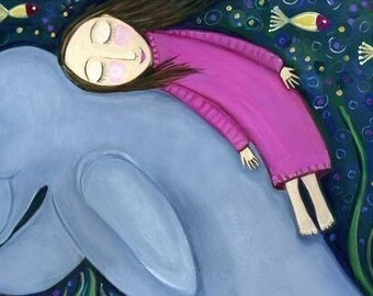 Dugong Manatee Girl - Whimsical Folk Art - Dream Series Print - 'Dugong'