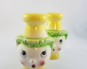 Vintage Grantcrest Anthropomorphic Cabbage Salt & Pepper Shakers, Collectable S and P