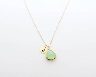 Peridot Initial Coin Necklace, August Birthstone Necklace, Dainty Necklace, Personalized Necklace, Bridesmaid Necklace