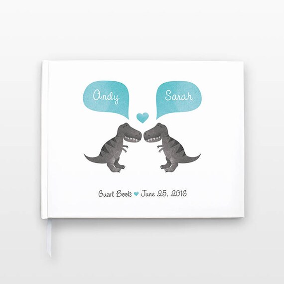 T-REX Dinosaur Wedding Guestbook, Unique Wedding Guest Book Wedding Gift, Personalized Journal, Couple Notebook, Animal Wedding, Hardcover