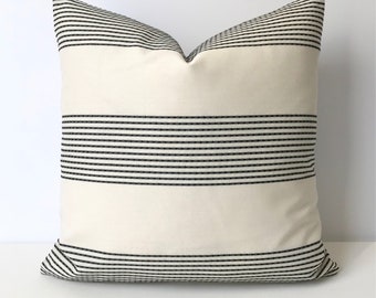 Black and ivory modern stripe indoor outdoor decorative pillow cover