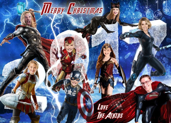 Items similar to Superhero Christmas card, Superhero Family Christmas
