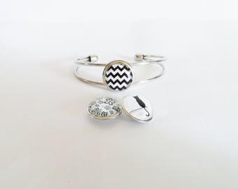Bracelet snap chunk interchangeable 3 in 1 black and white pattern