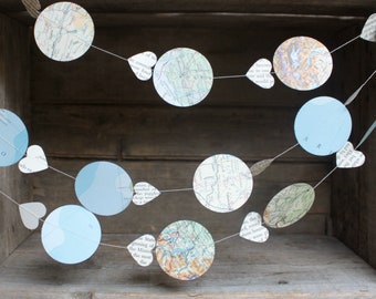Hot Air Balloon Garland, Travel Theme, Map Garland, Paper Garland, Party Decoration, Baby Shower Decoration, 10 feet long