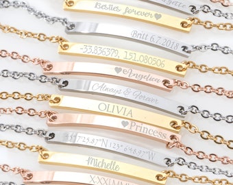 Custom Name Bracelet Engraved Bracelet Sister Bracelet Custom Coordinates Bracelets Mother gift mom Personalized Bracelet Best Friend Gift