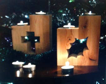 Wooden column candle holders