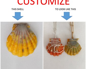 CUSTOMIZE An Ocean Wave Wire Wrapped Sunrise Shell Necklace; 14k Gold Filled; Sterling Silver
