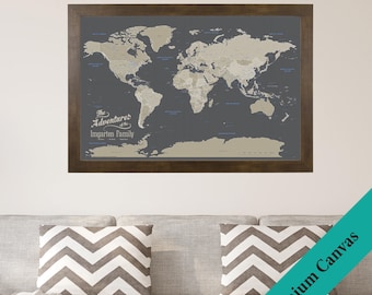 canvas personalized earth toned world travel map push pin travel map canvas world map